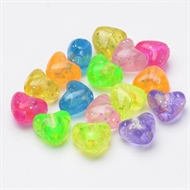 200 g. transparente acryl hjerter med glimmer
